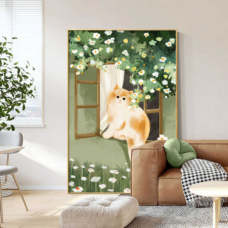 北欧简约玄关装饰画治愈系猫咪走廊过道壁画现代温馨客厅卧室摆画图片