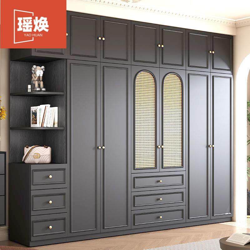 中古风黑色衣柜家用暗黑系经典复古美式卧室小户型成品大衣橱法式