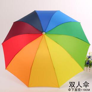 高档加加大粗 十钢骨伞大面 可三人用彩虹伞 三折叠伞雨伞 晴伞雨