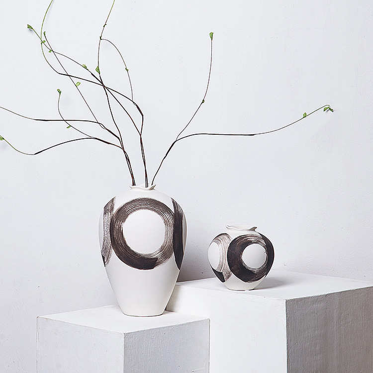 侘寂风摆设会客厅茶室陶罐售楼处装饰品陶瓷手绘博古架花瓶意境