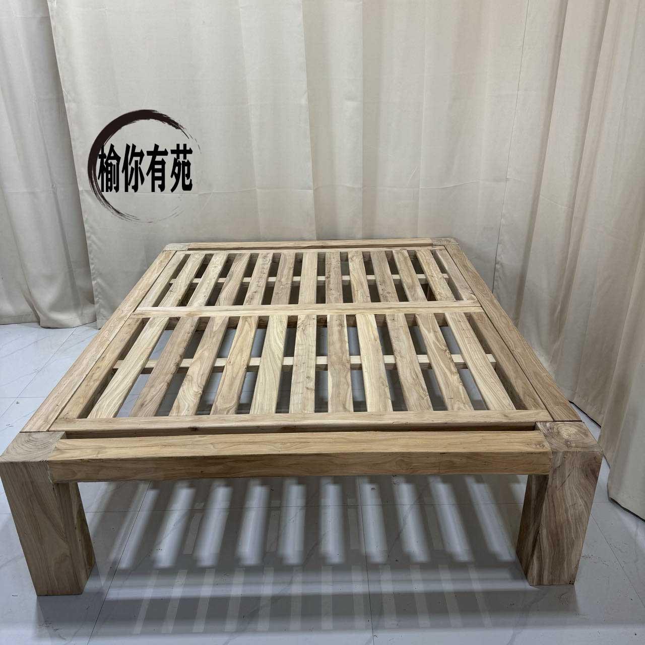 榻榻米纯实木床简约现代矮床老榆木单双人床无床头靠背结实架子床