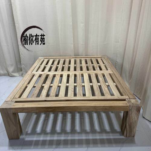 榻榻米纯实木床简约现代矮床老榆木单双人床无床头靠背结实架子床