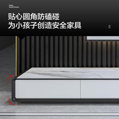 现代简约岩板电视柜茶几组合客厅新款极简黑白意式小户型储物墙柜