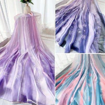 1/3/5M Rainbow Printed Chiffon Fabric Thin 30D Organza