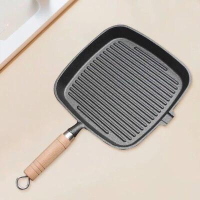 Cast Iron Skillet Frying Pan with Wooden Handle Uncoated