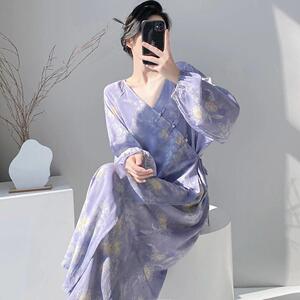 棉绸世家碎花棉绸睡裙女春夏季宽松薄款睡衣简约舒适国风家居服女
