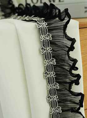 窗帘花边黑色蕾丝家纺装饰边裙子服装辅料刺绣法式立边侧拼M-598
