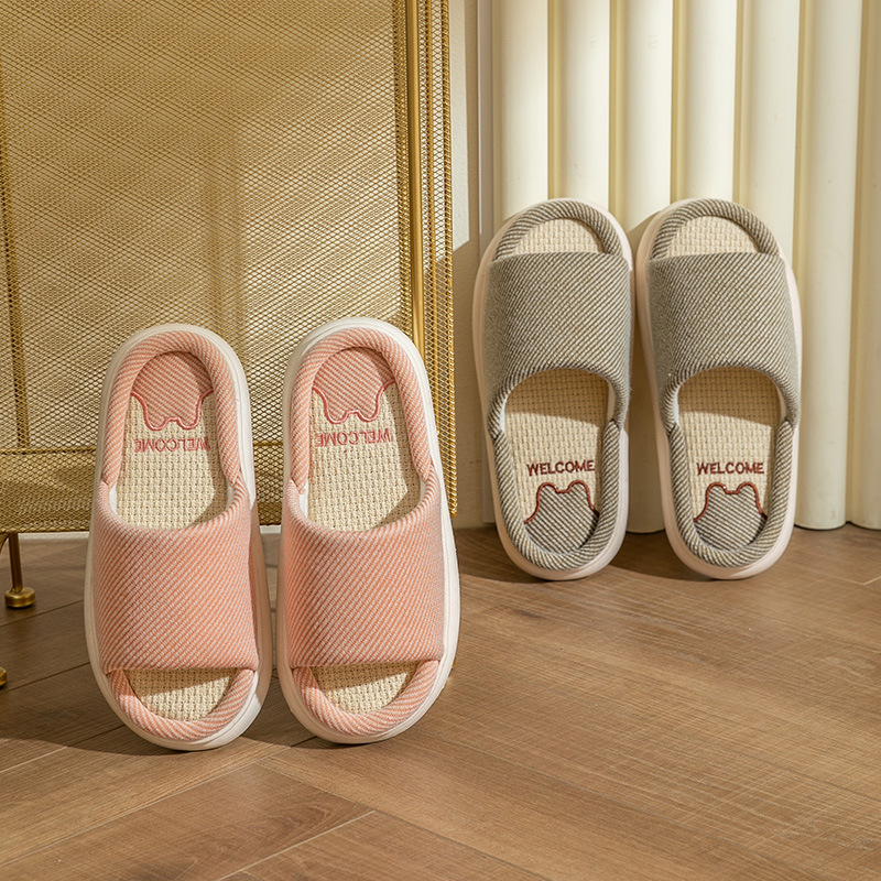 木地板INS厚底亚麻居家亚麻拖鞋