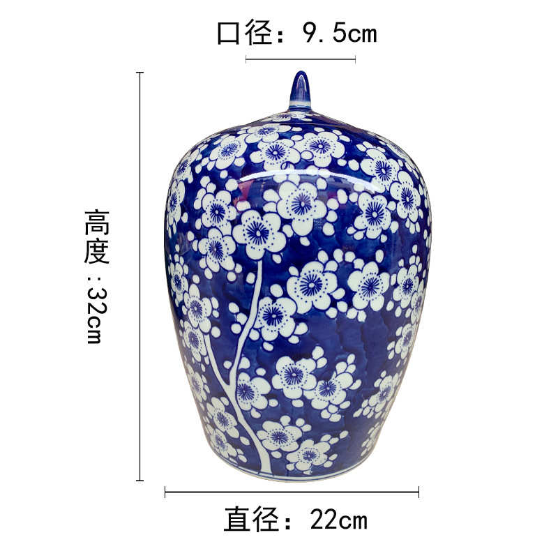 摆件青花玄关花瓶装饰储复古物陶瓷罐餐厅蓝插花瓶冬青中式客厅底