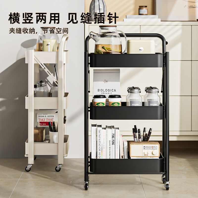可折叠书架小推车置物架落地移动带轮卧室零食架厨房收纳储物架子