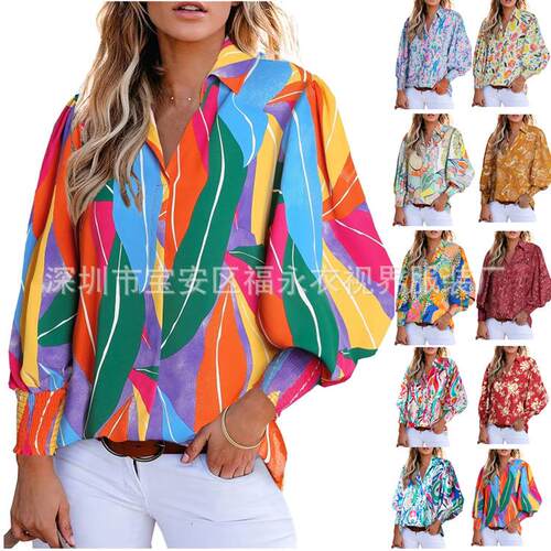 Skinny shirt Paisley printed shirt lantern sleeve