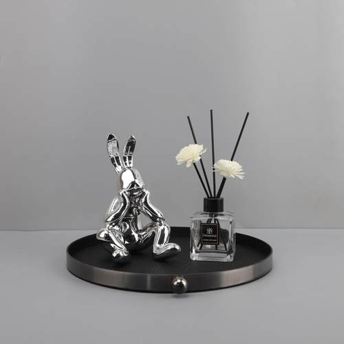 中式金属皮质圆珠编织纹收纳托盘摆件玄关卧室餐厅家居高档装饰品