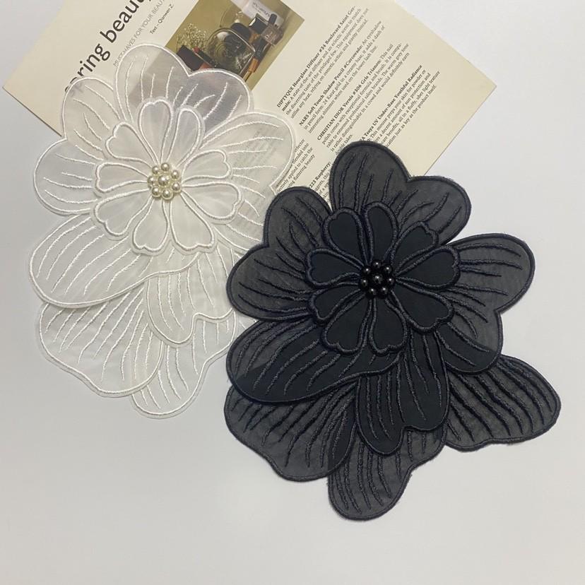 新款洛丽塔立体花朵钉珠刺绣花朵布贴 短袖t恤装饰DTY服装辅料