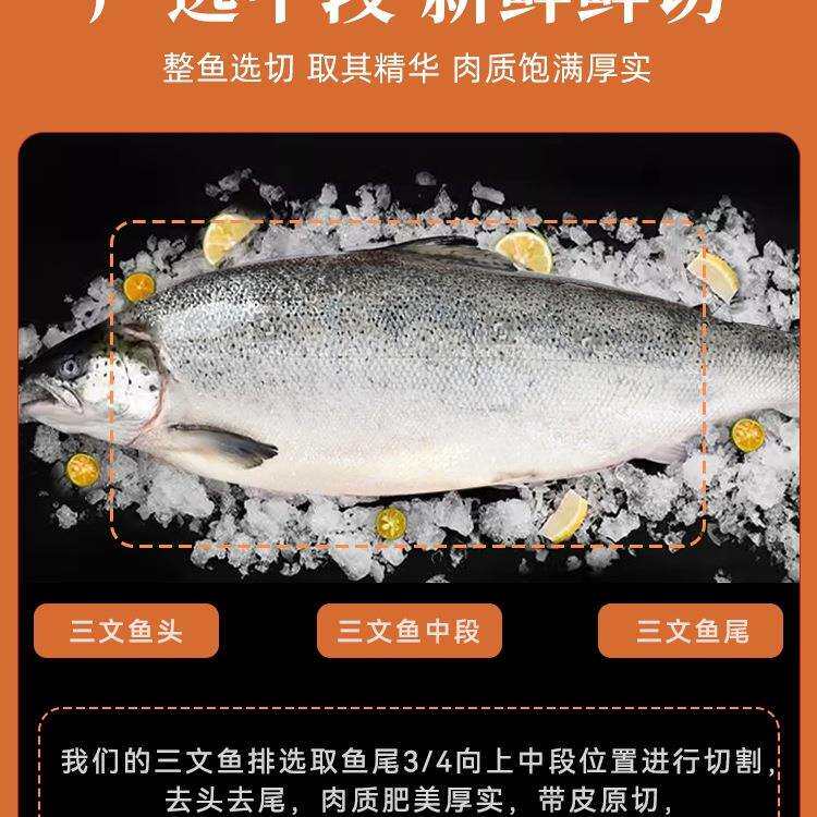 三文鱼排新鲜挪威三文鱼一整条轮切中段冰鲜冷冻生鲜现切鱼扒鲑鱼