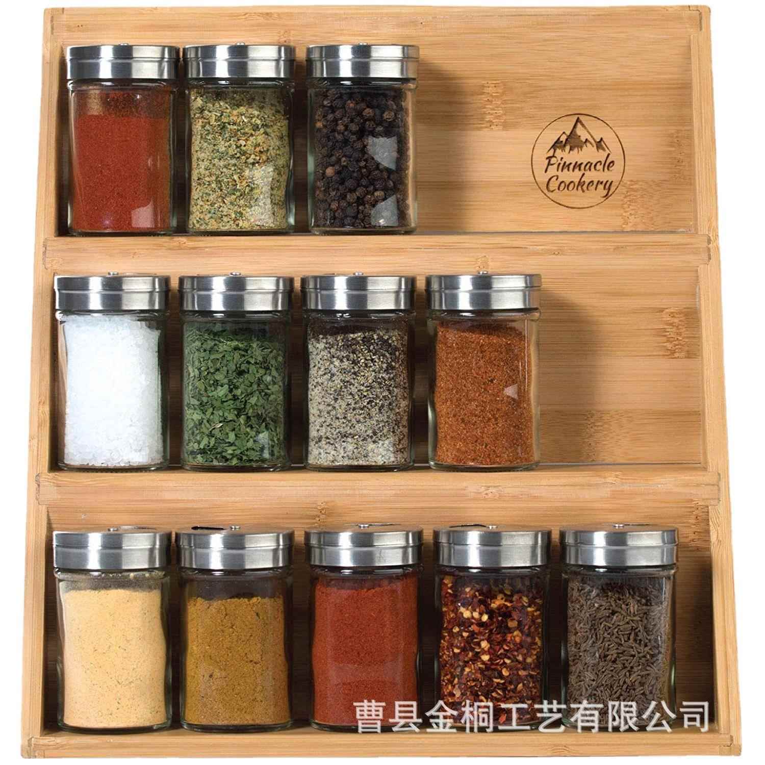 新中式厨房调料收纳架木质多层置物架实木调味料瓶桌面折叠整理架