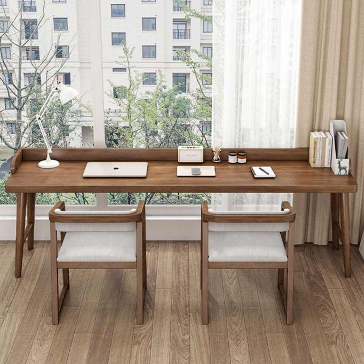 北欧儿童双人书桌卧室实木长条学习桌简约家用电脑办公桌椅组合