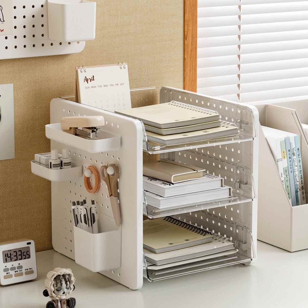 桌面洞洞板收纳盒文具化妆品置物架书桌办公室工位文件整理架
