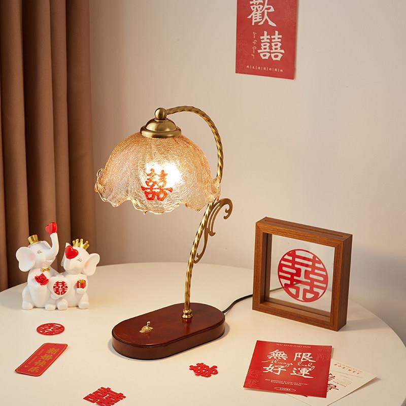 结婚长明灯红色覆古台灯婚房床头灯送新人新娘陪嫁灯喜庆新婚礼物