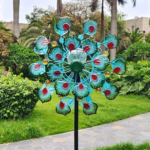 新款创意孔雀花铁艺风车双面可旋转户外花园别墅装饰金属插件