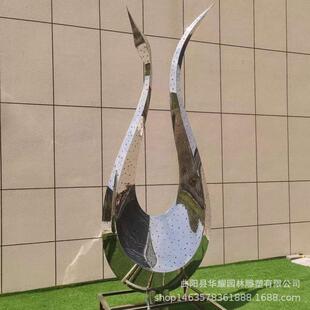 不锈钢天鹅雕塑售楼部水池造景白鹭丹顶鹤飞鸟园林景观草坪摆件
