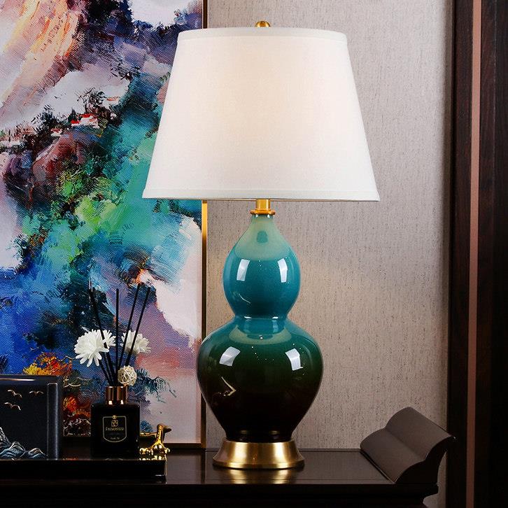 新中式吉祥葫芦陶瓷台灯卧室床头客厅玄关摆设装饰家用温馨灯具