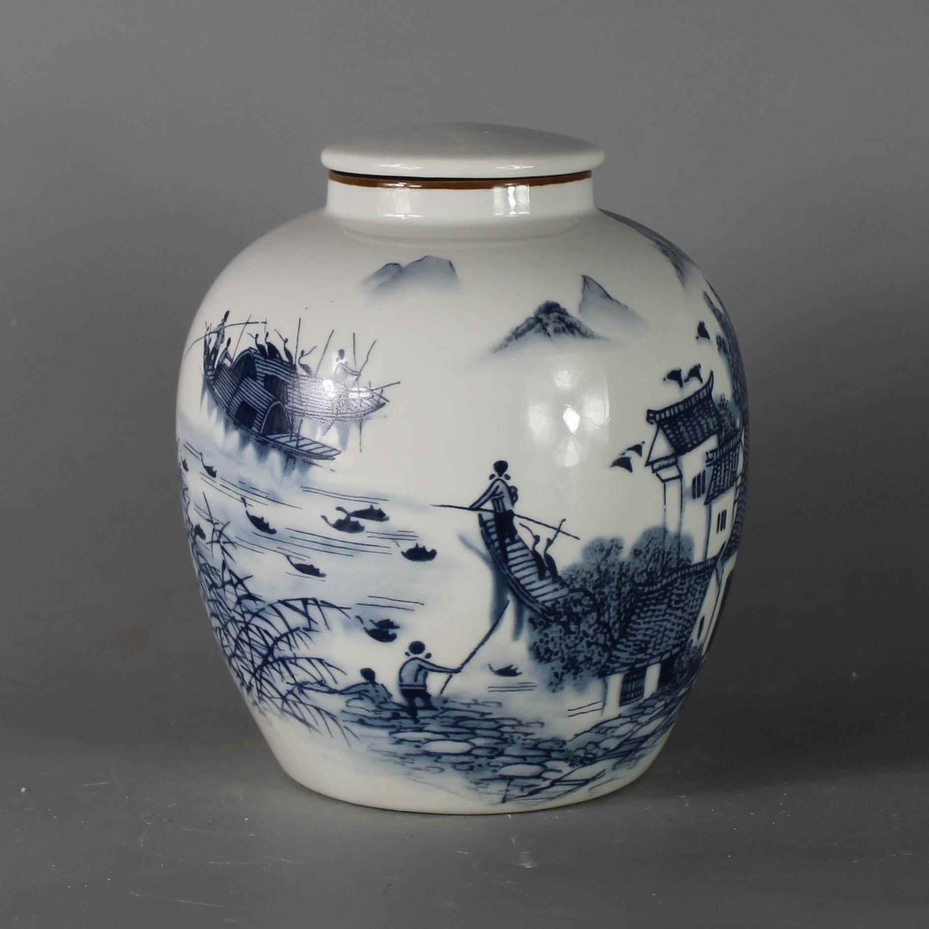 景德镇仿古陶瓷清光绪青花江南水乡枣子坛罐家居装饰展柜收藏摆件