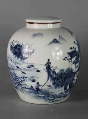 景德镇仿古陶瓷清光绪青花江南水乡枣子坛罐家居装饰展柜收藏摆件