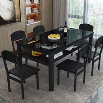 双层小长椅方形吃桌小户型家用餐桌组合4人饭6人钢化玻璃简KHH约