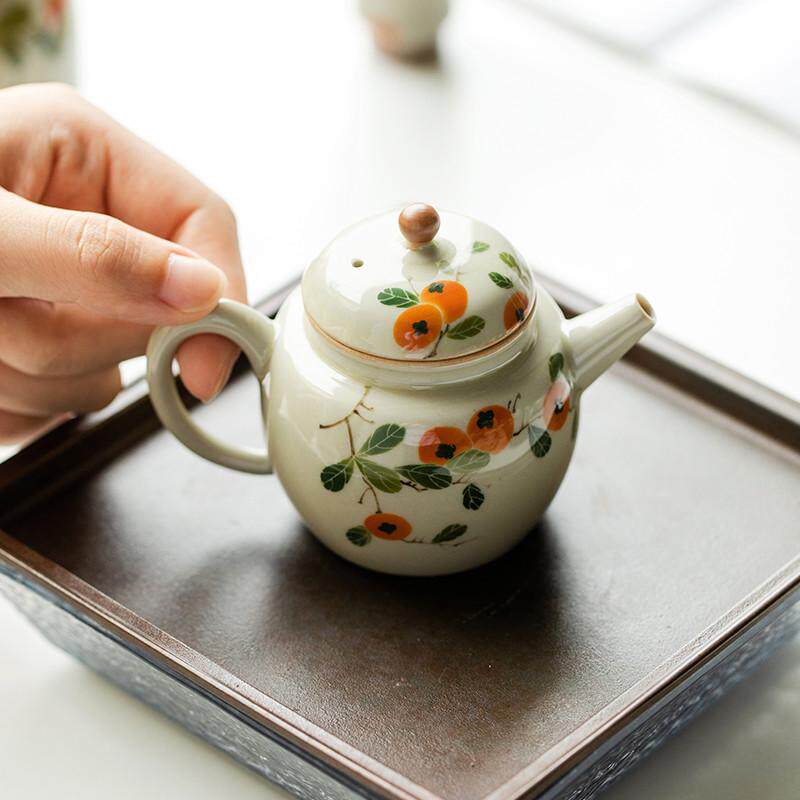 泡带过小品纯单壶昌朴功夫居茶具孔手绘壶柿子家用滤茶器小号陶瓷