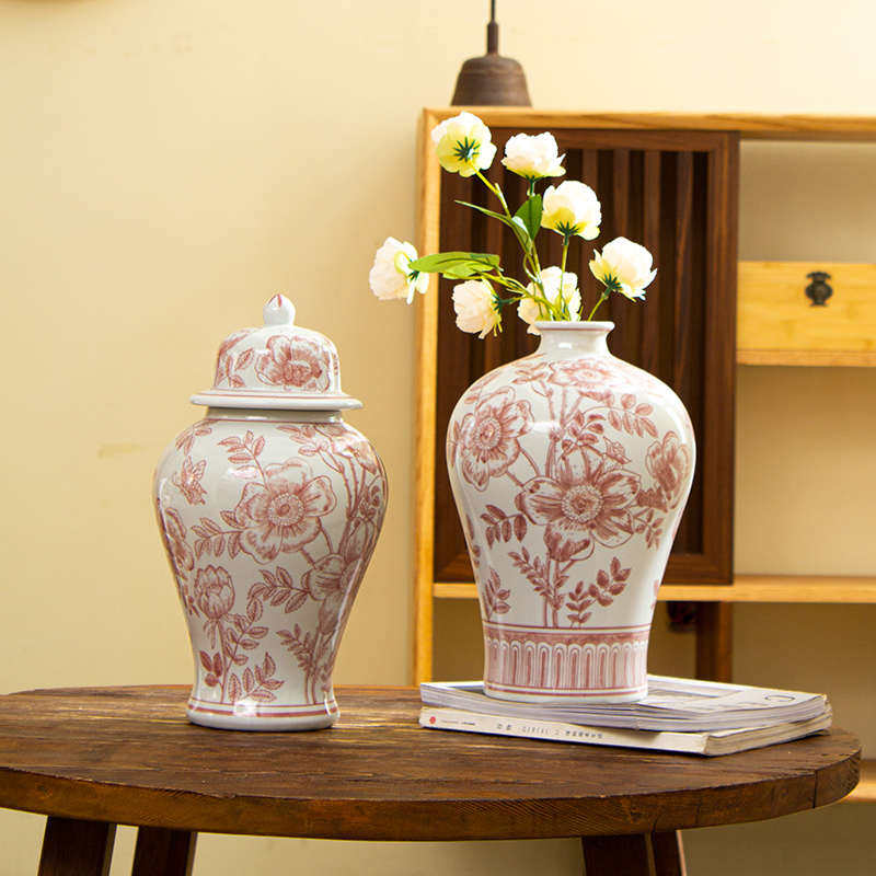 手绘陶瓷红色玫瑰陶瓷花瓶港风陶瓷装饰摆件可水培陶瓷饰品高级感,家居饰品,花瓶,淘宝优惠券,粉丝福利购,淘宝优惠卷