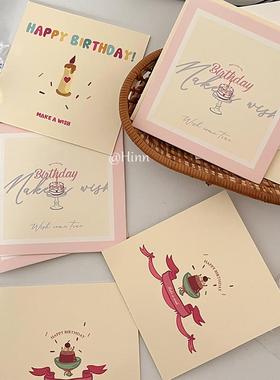 Hinn 手绘蛋糕生日贺卡~ins原创设计小众礼物明信片拍照道具单页