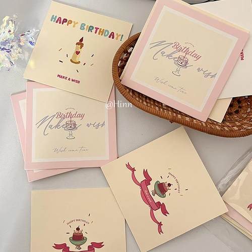 Hinn 手绘蛋糕生日贺卡~ins原创设计小众礼物明信片拍照道具单页