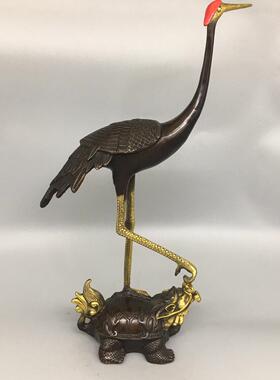 中式铜仙鹤龟鹤延年单鹤踩龟长寿龟鹤家居装饰摆件礼品铜鹤龟