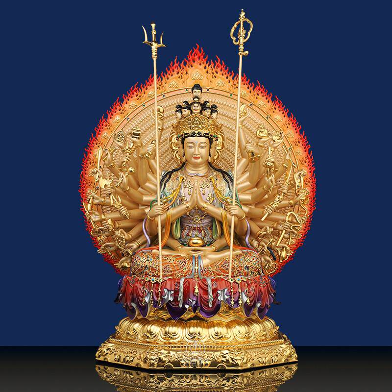 千手观世音神像台湾黄铜鎏金纯手工千手千眼观音菩萨铜像家居摆饰