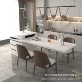 岛台桌一体家用可伸台缩亚力悬餐浮111岩板中岛导台加倒台岩板台
