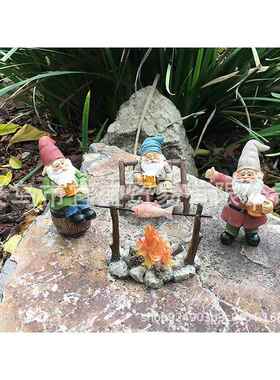 跨境新款 烧烤矮人聚会微景观树脂摆件 树脂工艺品 场景装饰装修