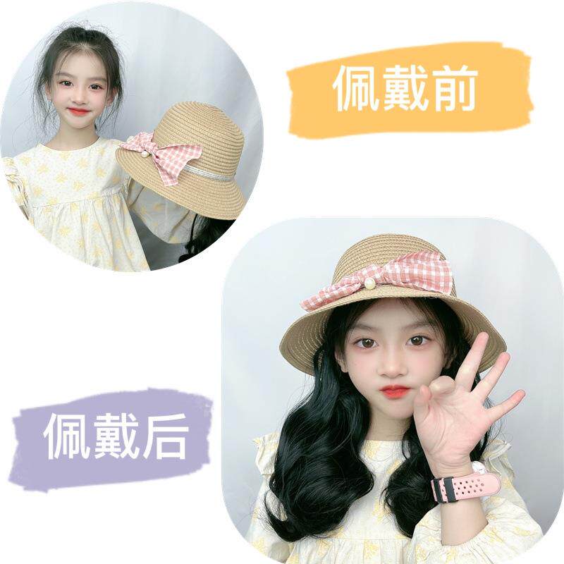 新款直销儿童假发女春夏款遮阳帽子长卷发一体式女童仿真假发头套
