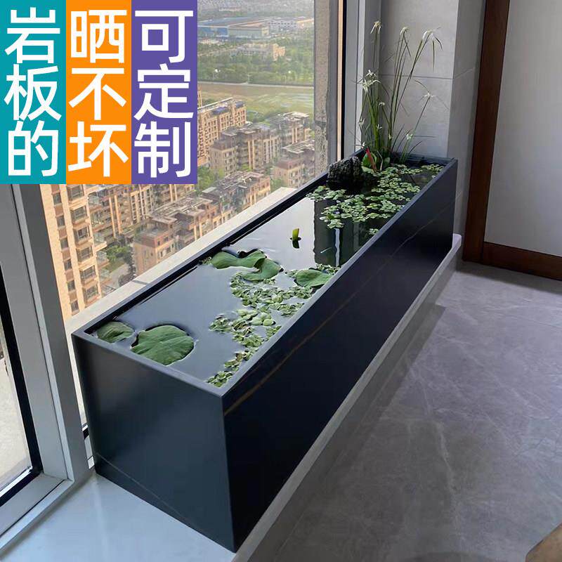 定制岩板陶瓷迷你小鱼缸阳台流水培生态创意微景缸观背鱼池乌龟箱