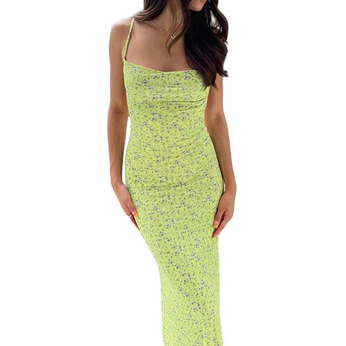 Summer Fall Women Square Neck Floral Dress Sexy Sleeveless