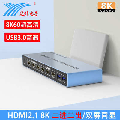 运作HDMI KVM切换器双屏二进二出2X2 DP8K/60 USB3.0共享键鼠拓展
