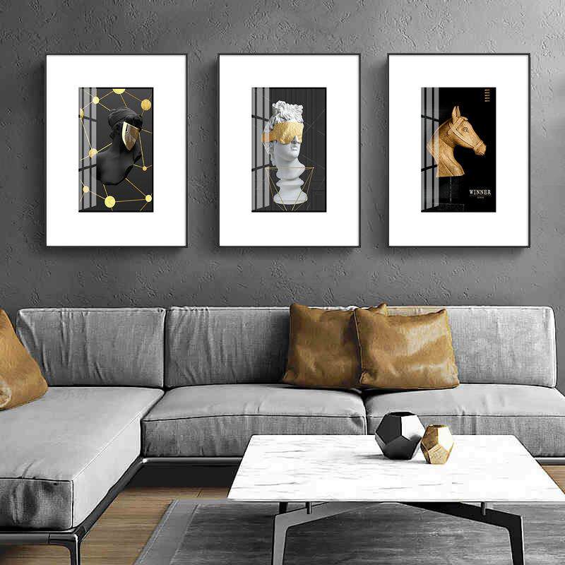 后现代简约装饰画抽象轻奢大卫雕塑客厅挂画意式轻奢展厅铝合金画