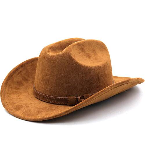Suede Western Cowboy Fedora Hat 男女翘边西部牛仔礼帽爵士帽