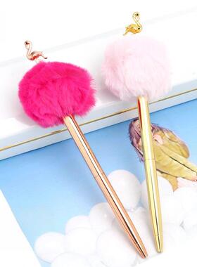 可爱的毛绒圆珠笔火烈鸟金属圆珠笔创意定制雕刻假日儿童日礼物