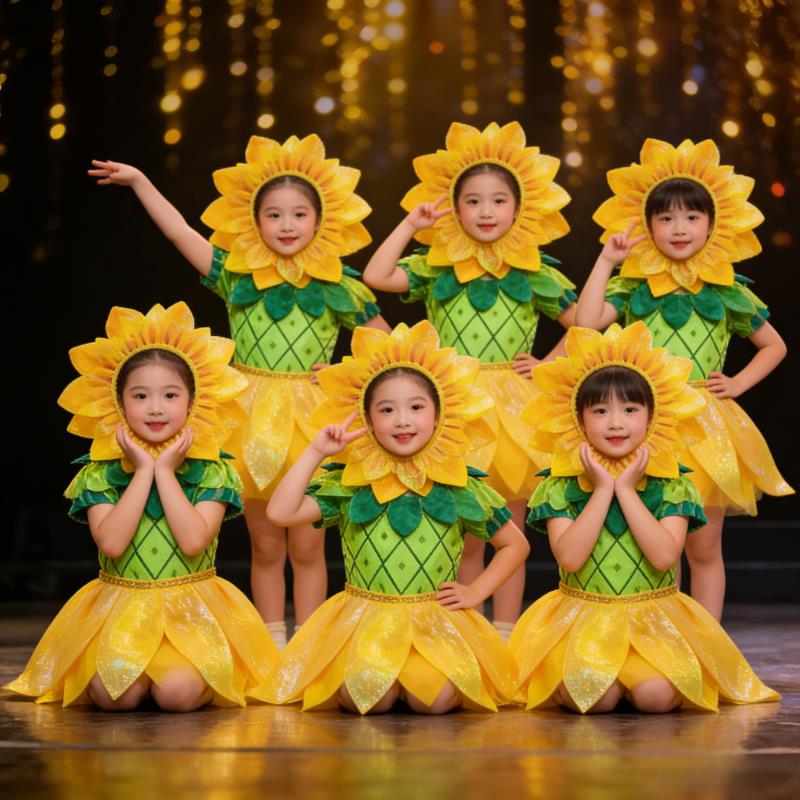 六一儿童向日葵舞蹈服装和谐阳光花朵葵花合唱服向日葵演出服装