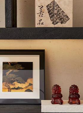 新中式树脂透明琥珀狮子样板房售楼处家居客厅吉祥物镇宅装饰摆件