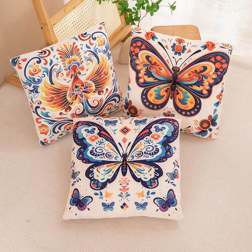 Plush butterfly throw pillow, square chair cushion, home-use