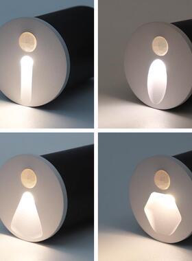 圆形红外人体感应地脚灯直径45mm55楼梯过道台阶超小墙角踢脚夜灯