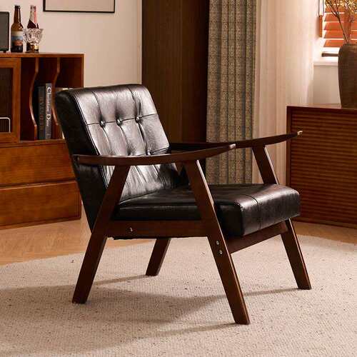 单人沙发椅复古餐厅咖啡店椅子客厅中古风懒人实木单椅阳台休闲椅