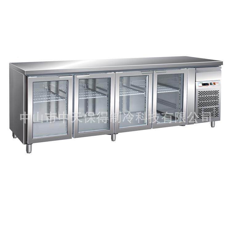 欧款四玻璃门风冷冷藏保鲜工作台冰柜冷冻平面柜不锈钢操作台