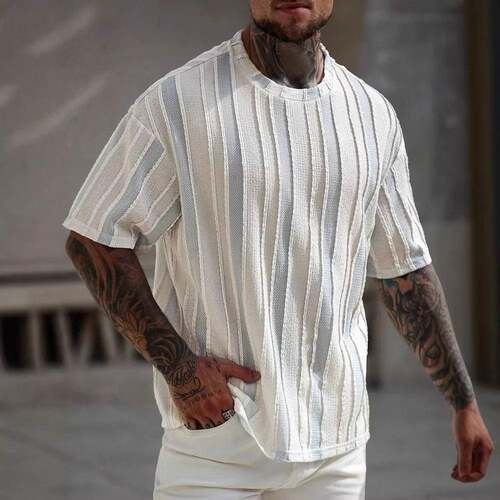 Men's Casual Color Block Striped Textured Tees Color
